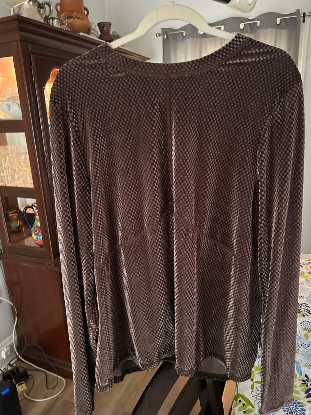 Fabletics Chocolate Brown Long-Sleeve Velvet Textured Top